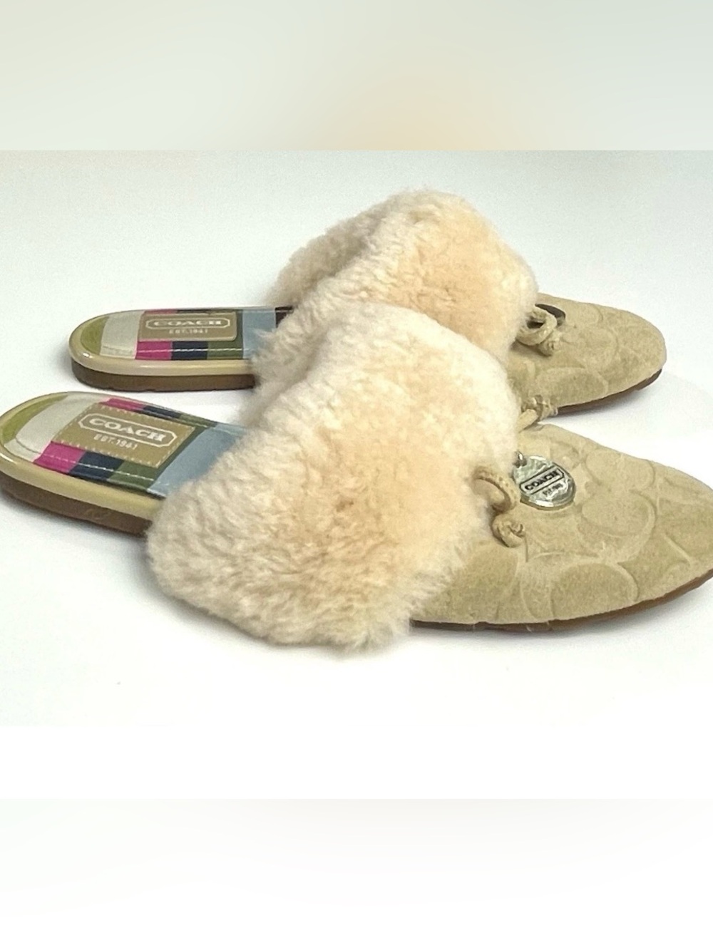 COACH Carra Signature C Monogram Suede Slides Slippers Size 7.5